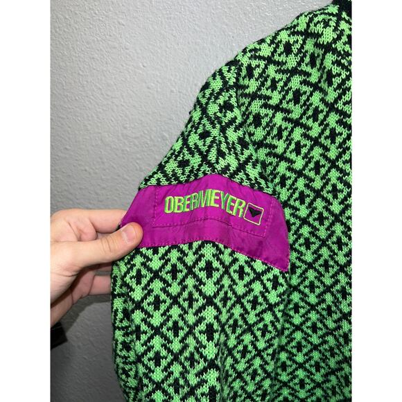 Vintage Obermeyer Ski Sweater 1/4 Zip Apres Ski Wool Kess Green purple 90s 80s M - Picture 4 of 11